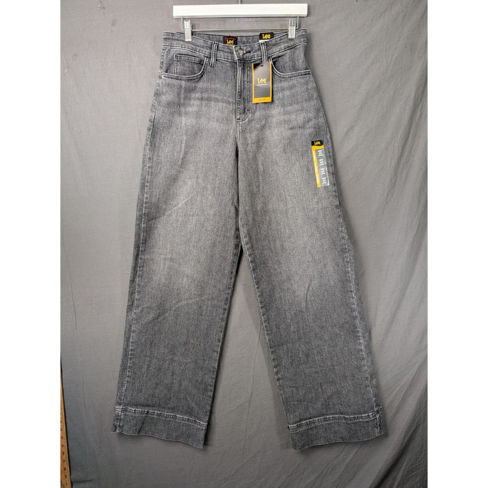 Lee Legendary Trouser Wide Leg Jeans Gray Denim High Rise Size 10 Long NWT